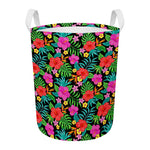 Colorful Hibiscus Flowers Pattern Print Round Laundry Basket