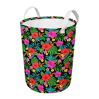 Colorful Hibiscus Flowers Pattern Print Round Laundry Basket