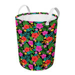Colorful Hibiscus Flowers Pattern Print Round Laundry Basket