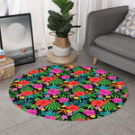 Colorful Hibiscus Flowers Pattern Print Round Rug