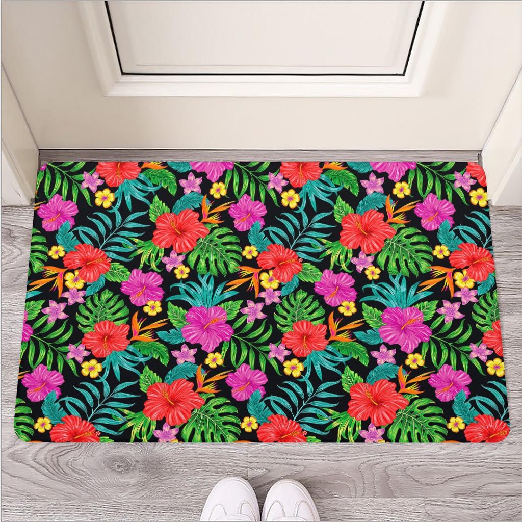 Colorful Hibiscus Flowers Pattern Print Rubber Doormat