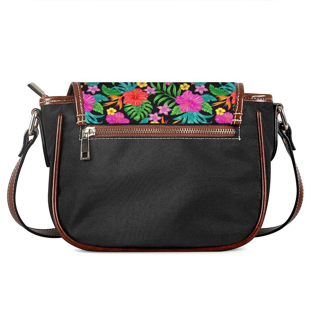Colorful Hibiscus Flowers Pattern Print Saddle Bag