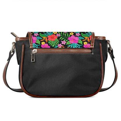 Colorful Hibiscus Flowers Pattern Print Saddle Bag