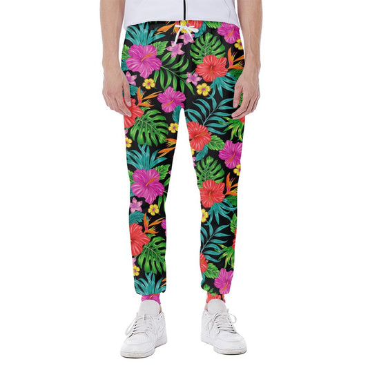 Colorful Hibiscus Flowers Pattern Print Scuba Joggers