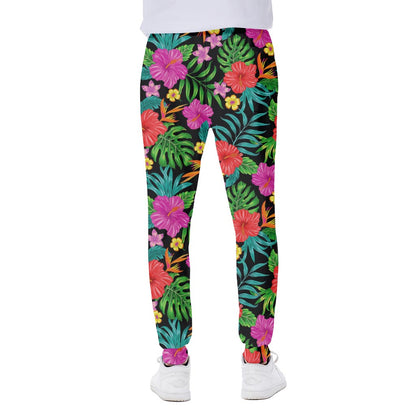 Colorful Hibiscus Flowers Pattern Print Scuba Joggers