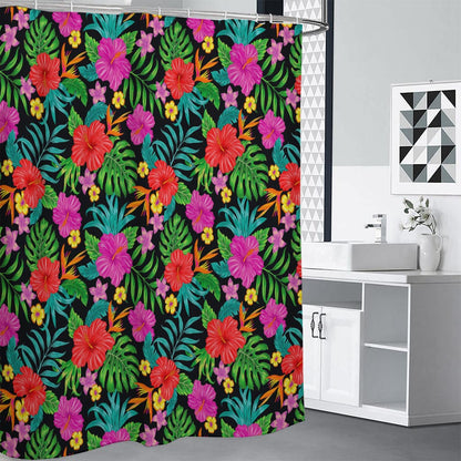 Colorful Hibiscus Flowers Pattern Print Shower Curtain
