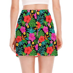 Colorful Hibiscus Flowers Pattern Print Side Slit Mini Skirt