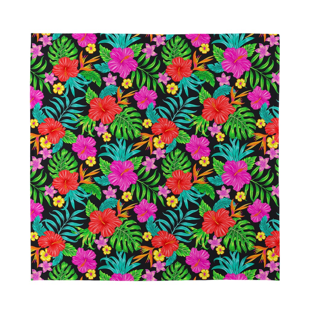 Colorful Hibiscus Flowers Pattern Print Silk Bandana