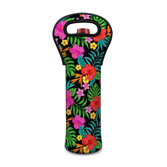 Colorful Hibiscus Flowers Pattern Print Single Neoprene Wine Tote