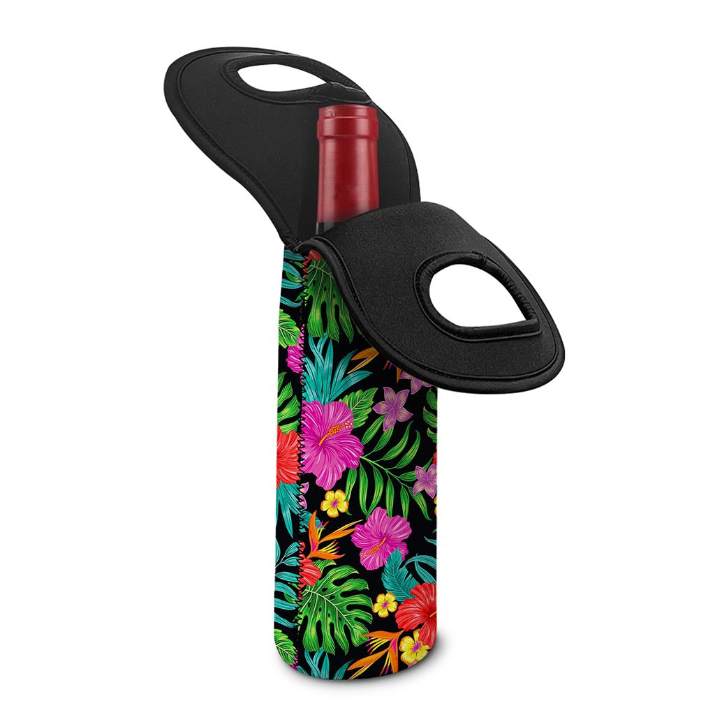 Colorful Hibiscus Flowers Pattern Print Single Neoprene Wine Tote