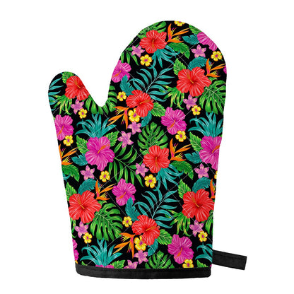 Colorful Hibiscus Flowers Pattern Print Single Oven Mitt