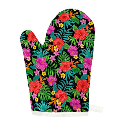 Colorful Hibiscus Flowers Pattern Print Single Oven Mitt