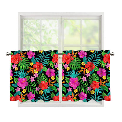 Colorful Hibiscus Flowers Pattern Print Tier Curtains