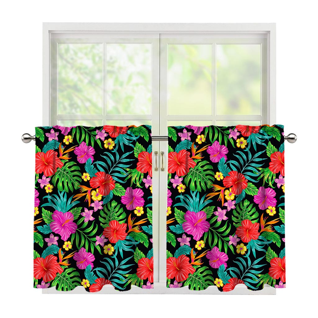 Colorful Hibiscus Flowers Pattern Print Tier Curtains