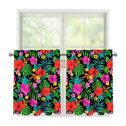 Colorful Hibiscus Flowers Pattern Print Tier Curtains