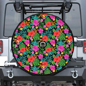 Colorful Hibiscus Flowers Pattern Print Tire Cover With Camera Hole