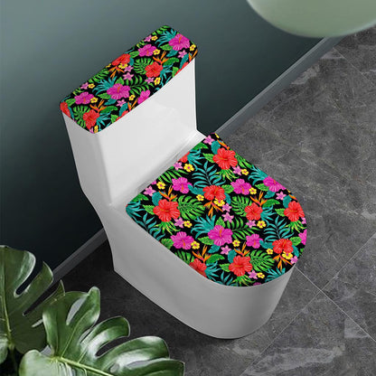 Colorful Hibiscus Flowers Pattern Print Toilet Lid And Tank Cover Set