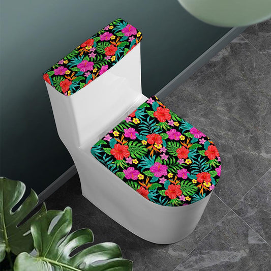 Colorful Hibiscus Flowers Pattern Print Toilet Lid And Tank Cover Set