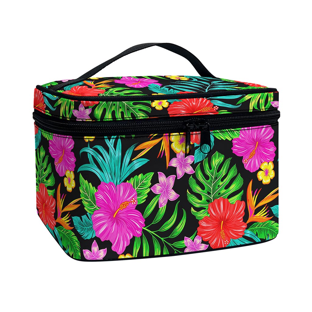 Colorful Hibiscus Flowers Pattern Print Travel Makeup Bag