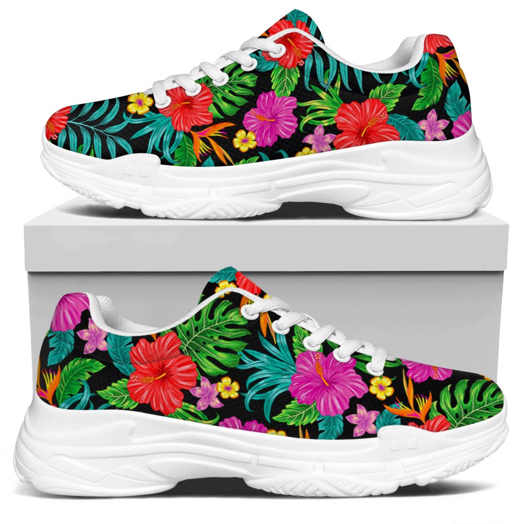 Colorful Hibiscus Flowers Pattern Print White Chunky Shoes