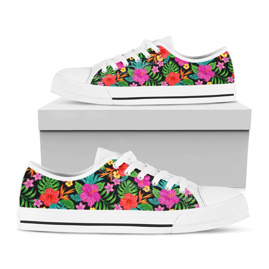 Colorful Hibiscus Flowers Pattern Print White Low Top Sneakers