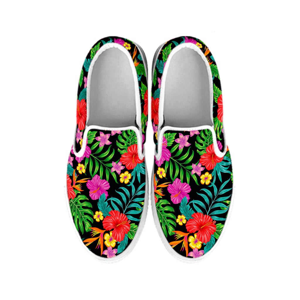 Colorful Hibiscus Flowers Pattern Print White Slip On Sneakers