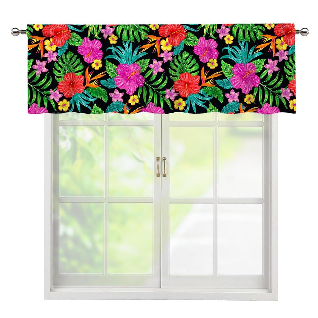 Colorful Hibiscus Flowers Pattern Print Window Valance