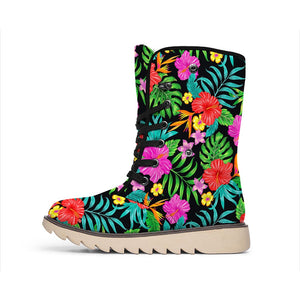 Colorful Hibiscus Flowers Pattern Print Winter Boots