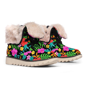 Colorful Hibiscus Flowers Pattern Print Winter Boots