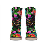 Colorful Hibiscus Flowers Pattern Print Winter Boots