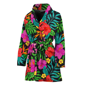 Colorful Hibiscus Flowers Pattern Print Women's Bathrobe