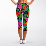 Colorful Hibiscus Flowers Pattern Print Women's Capri Leggings