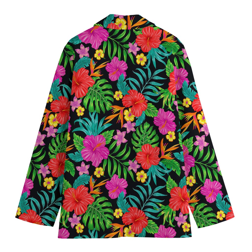 Colorful Hibiscus Flowers Pattern Print Women's Cotton Blazer