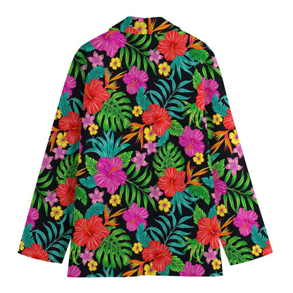 Colorful Hibiscus Flowers Pattern Print Women's Cotton Blazer