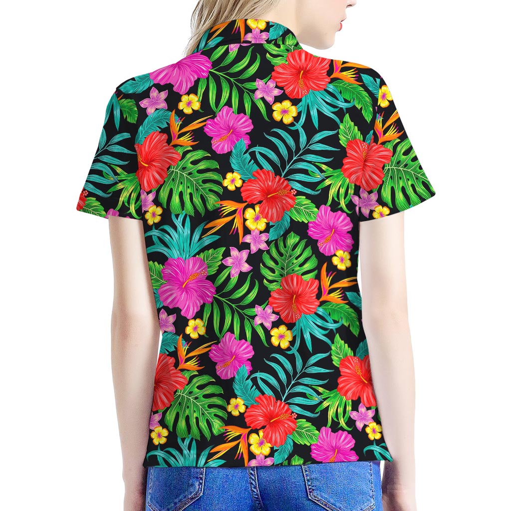 Colorful Hibiscus Flowers Pattern Print Women's Polo Shirt