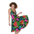 Colorful Hibiscus Flowers Pattern Print Sleeveless Knee Length Dress