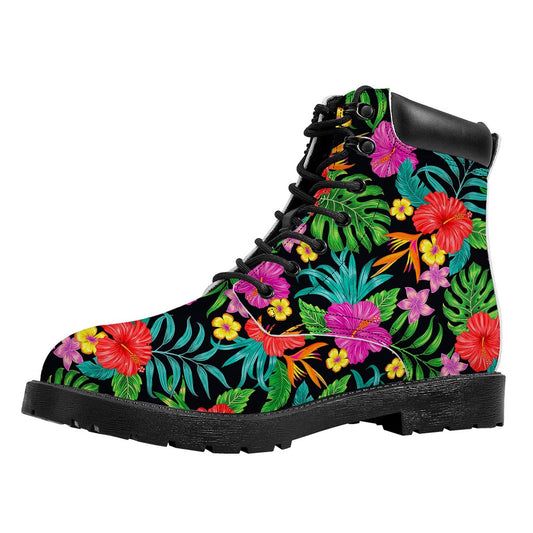Colorful Hibiscus Flowers Pattern Print Work Boots