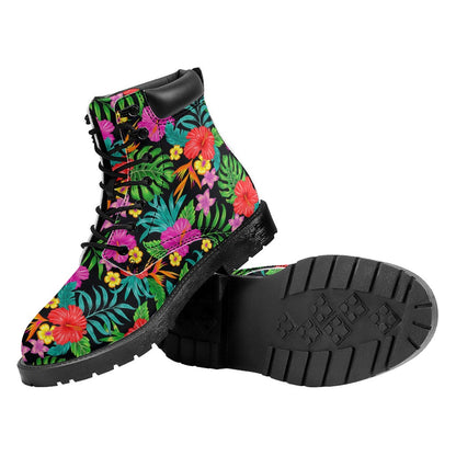 Colorful Hibiscus Flowers Pattern Print Work Boots