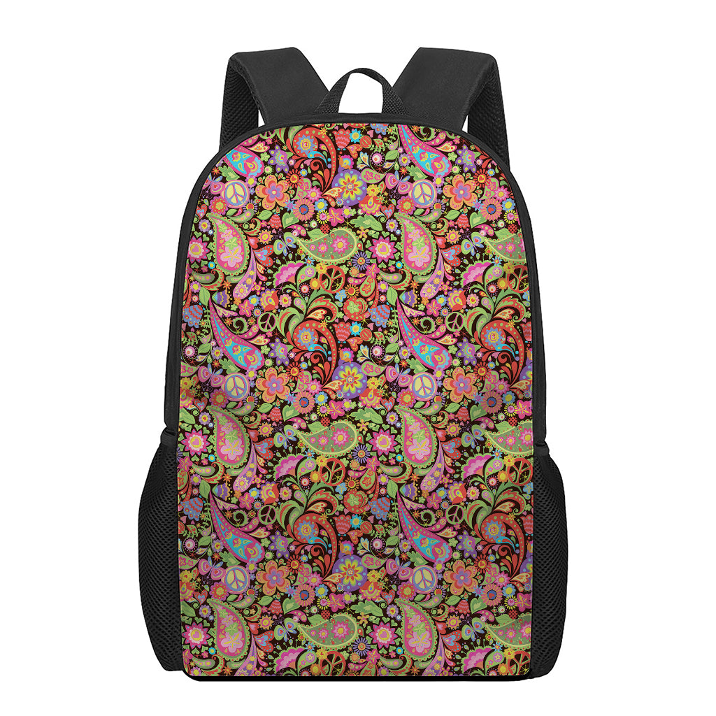 Colorful Hippie Peace Signs Print 17 Inch Backpack