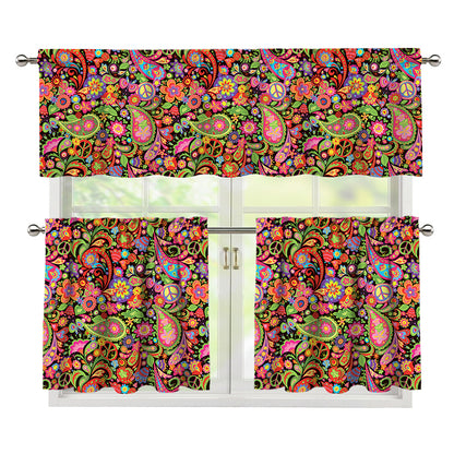 Colorful Hippie Peace Signs Print 3 Piece Kitchen Curtains