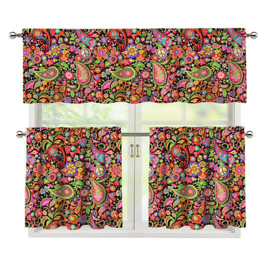 Colorful Hippie Peace Signs Print 3 Piece Kitchen Curtains