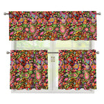 Colorful Hippie Peace Signs Print 3 Piece Kitchen Curtains