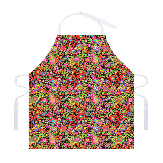 Colorful Hippie Peace Signs Print Adjustable Apron