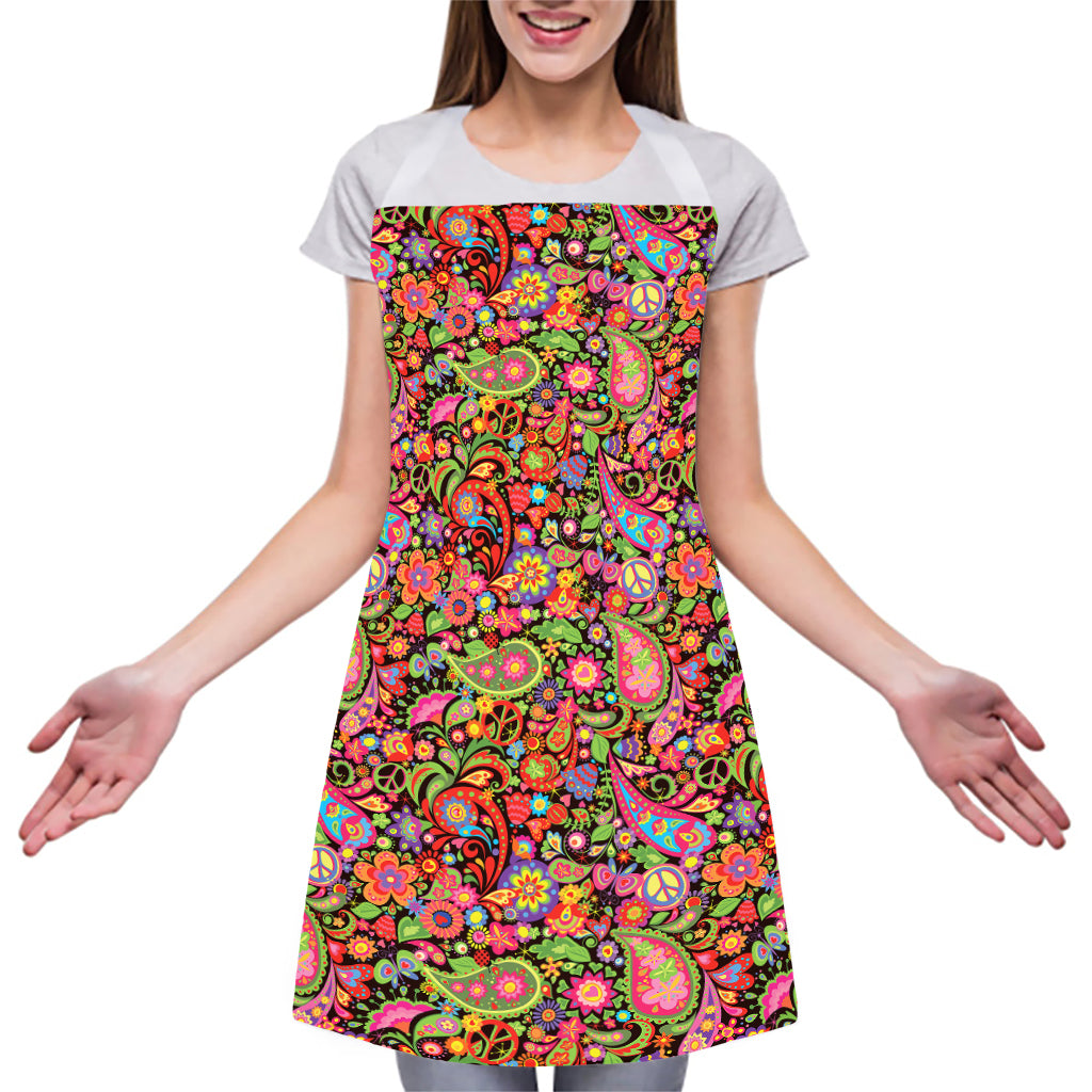 Colorful Hippie Peace Signs Print Adjustable Apron