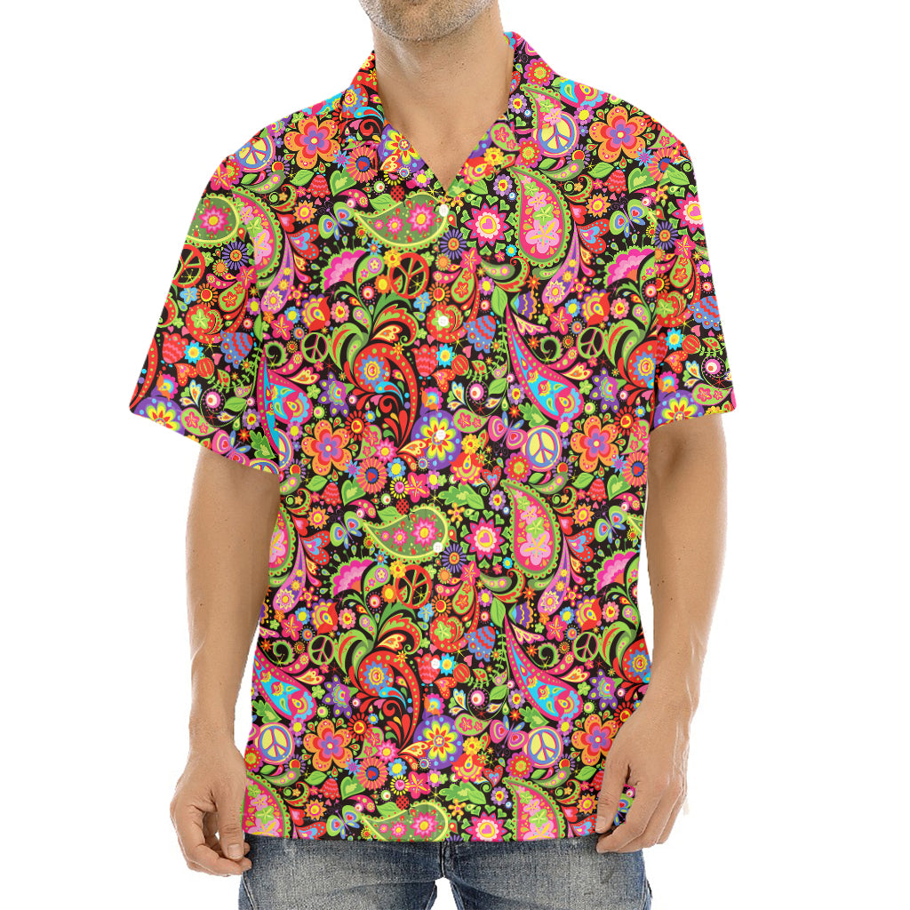 Colorful Hippie Peace Signs Print Aloha Shirt