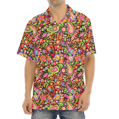 Colorful Hippie Peace Signs Print Aloha Shirt