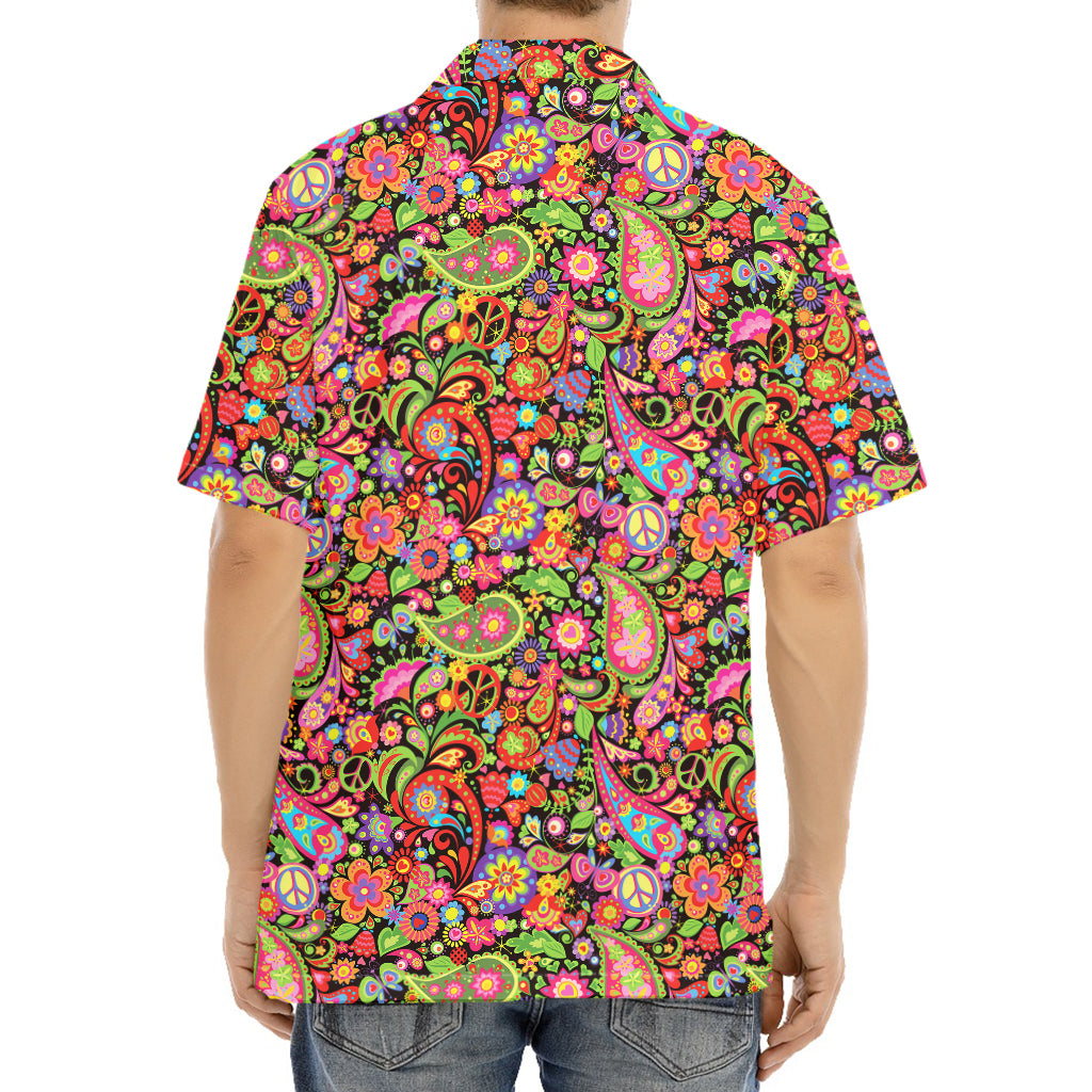 Colorful Hippie Peace Signs Print Aloha Shirt