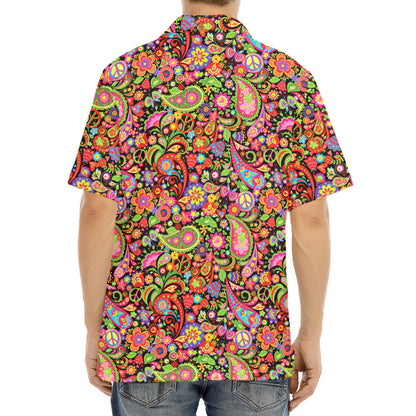 Colorful Hippie Peace Signs Print Aloha Shirt