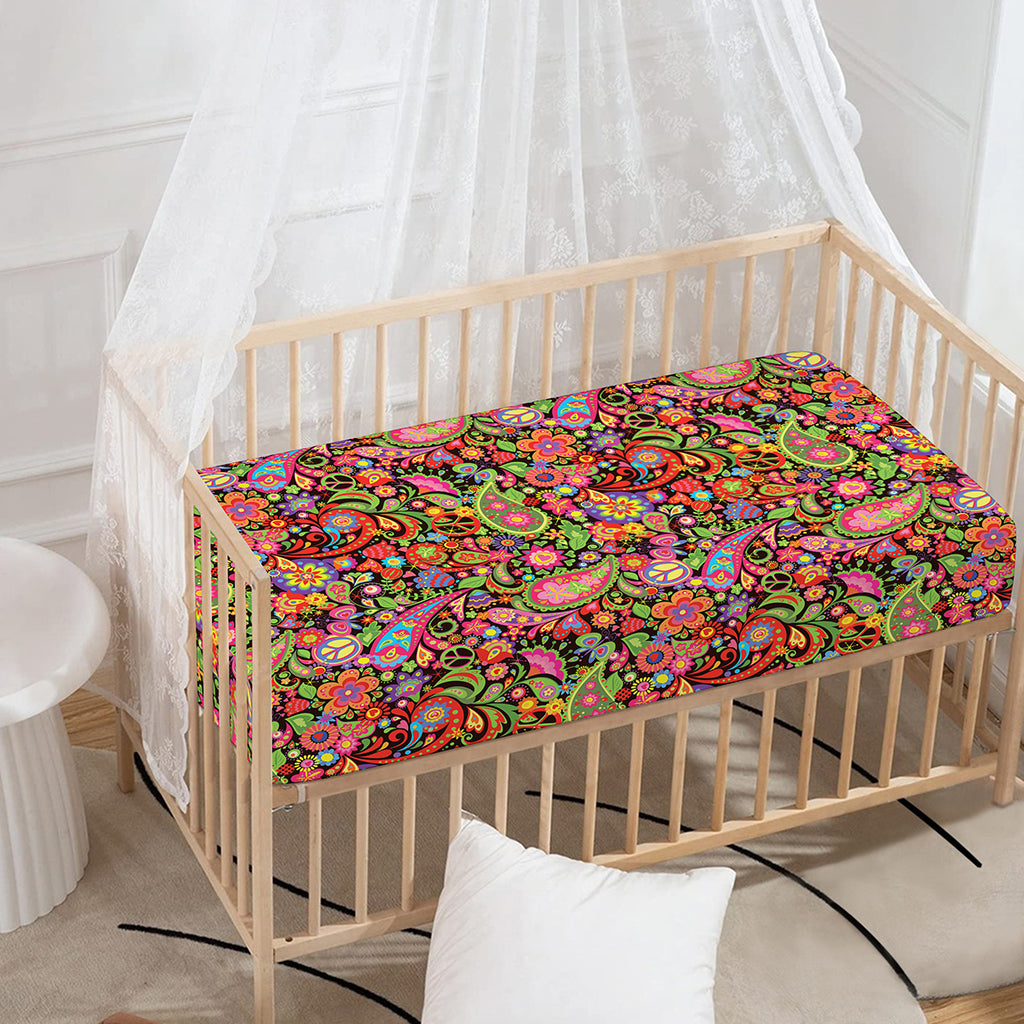 Colorful Hippie Peace Signs Print Baby Crib Sheet