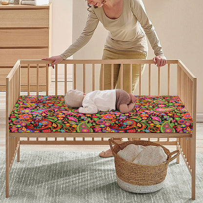 Colorful Hippie Peace Signs Print Baby Crib Sheet